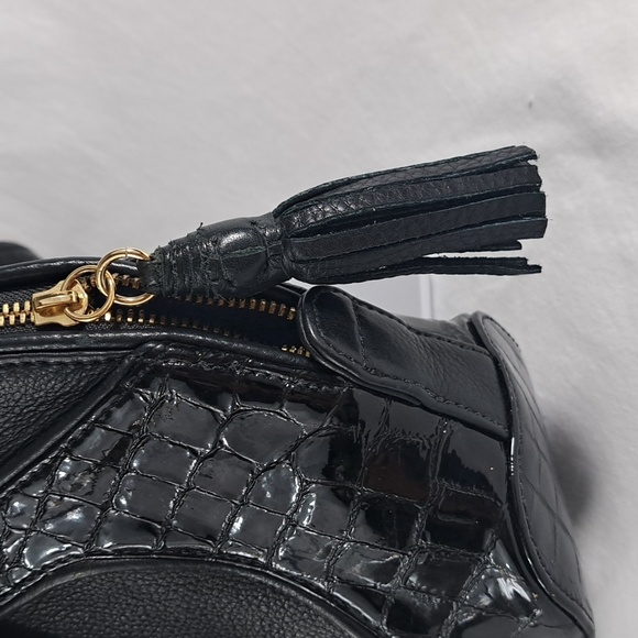 ZINA EVA Black textured vegan leather tasseled zipper closure - Picture 7 of 13